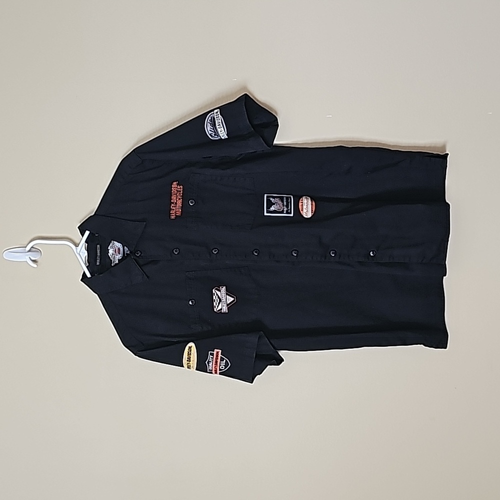Harley Davidson Mens Short Sleeve Mechanic Button Down Shirt Black Sz M EUC - Picture 3 of 10